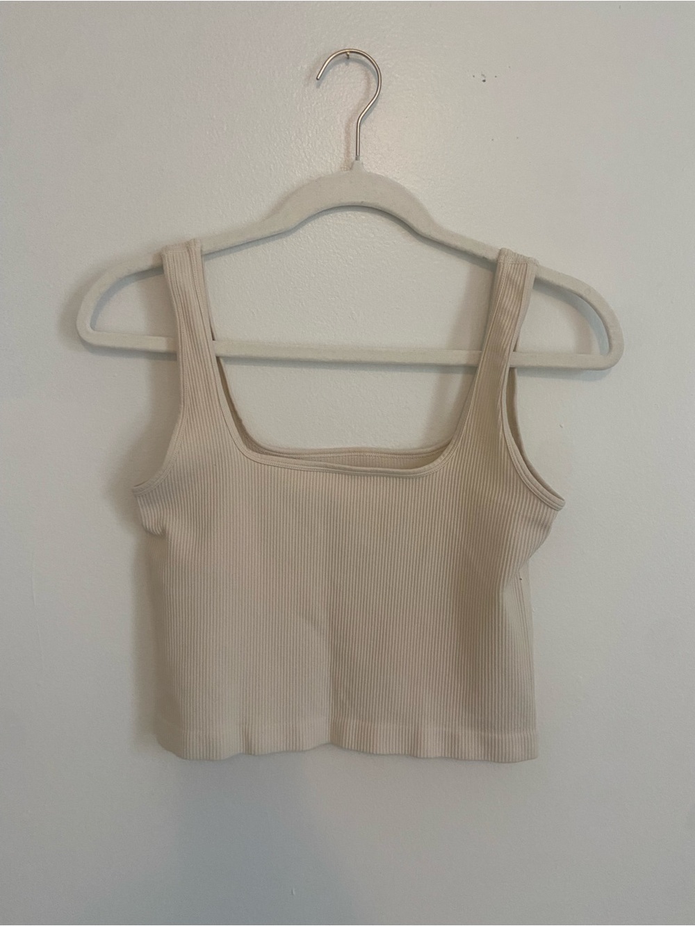 OQQ Cream Ribbed Crop Top